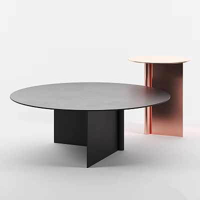 Round Black And Copper Dining Tables With Geometric And Cylindrical Bases 3d model