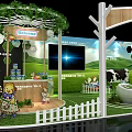 Welcome Themed Exhibition Booth With Green Background Cow And White Picket Fence