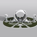 Cartoon Scene With Futuristic Modern Circular Structure Ring Elements Green Lawn And White Ground Pattern 3d model