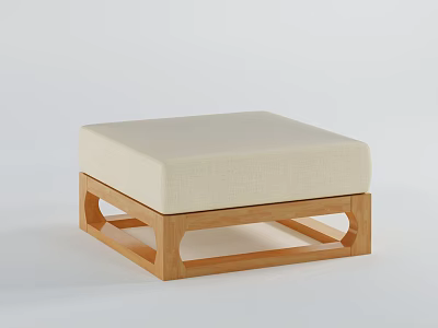 Minimalist Wooden Ottoman With Beige Upholstered Cushion And Open Frame Design 3d model