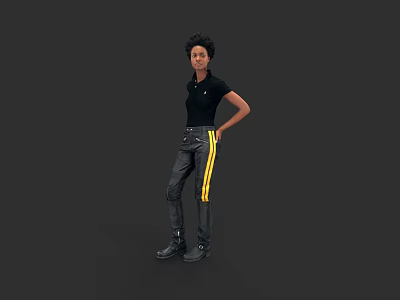 Stylish Black Polo Shirt And Leather Pants With Yellow Stripes Outfit 3d model