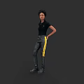 Stylish Black Polo Shirt And Leather Pants With Yellow Stripes Outfit
