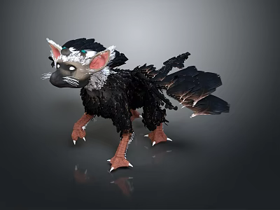 Avian Mammalian Fantasy Creature With Black Feathers White Ears And Sharp Claws 3d model