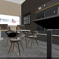 Digital Store Interior With Display Counters Round Table And Seating Areas 3d model