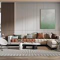 Elegant Modern Living Room Interior With Sectional Sofa Throw Pillows Area Rug And Green Painting