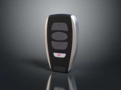 Modern Car Remote Key Fob With Black Silver Design And Red Emergency Button 3d model
