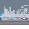 Urban Sand Table Model With City Skyscrapers Ferris Wheel And Display Stand