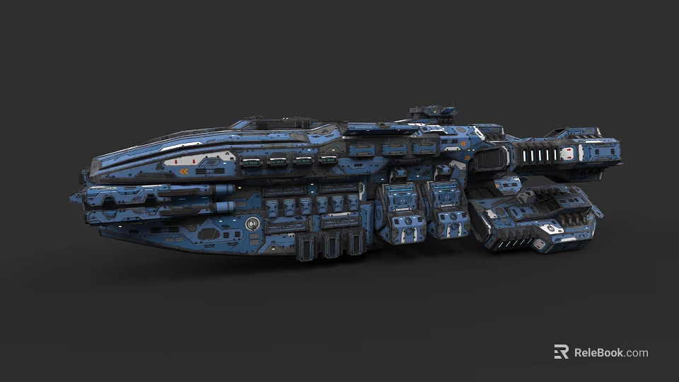 Futuristic Warship With Advanced Structure Detailed Components And Blue Camouflage Design 3d model 