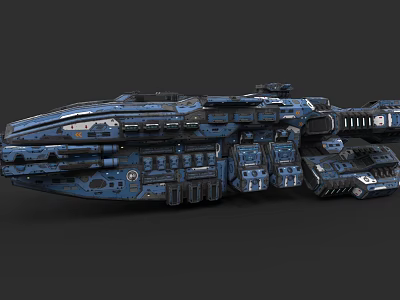 Futuristic Warship With Advanced Structure Detailed Components And Blue Camouflage Design 3d model