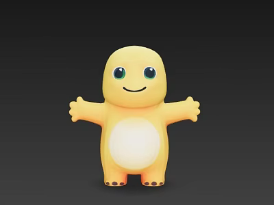 Cute Yellow Game and Movie Character With Big Eyes Smiling Open Arms White Belly 3d model