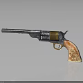 Vintage Revolver With Chrome Plated Barrel Carved Wooden Grip And Brass Cylinder