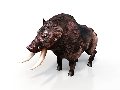 Wild Boar With Long Curved Tusks And Rough Brown Skin Standing 3d model