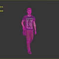 Man Walking With Blue T Shirt Pattern Brown Pants And Black Bag