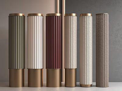 Decorative Columns In Various Colors With Golden Bases And Vertical Striped Details 3d model
