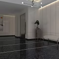 Modern Elevator Lobby Interior With White Panel Walls And Black Marble Flooring