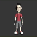 3D Animated Character Wearing Red T-shirt Gray Shorts And White Red Shoes Against Gray Background