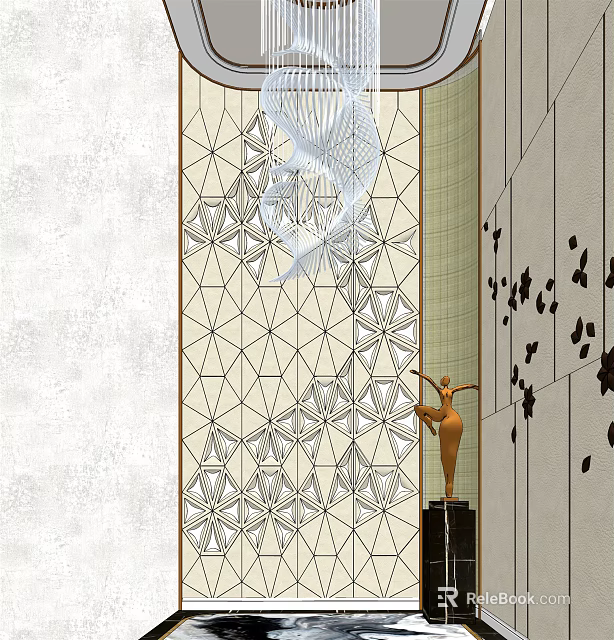 Modern Geometric Patterned Background Wall With Decorative Sculpture And Art Dots 3d model 