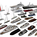 Various Luxury Yachts Featuring Sailing Motor Designs and Different Sizes Colors