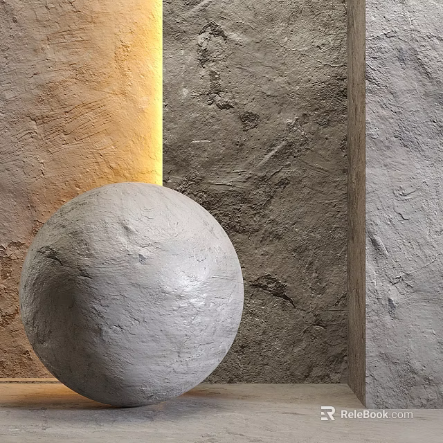 Gray Concrete Sphere Decorative Component With Multicolored Textured Walls And Wooden Frame 3d model 