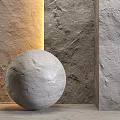 Gray Concrete Sphere Decorative Component With Multicolored Textured Walls And Wooden Frame