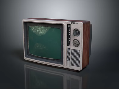 Vintage Retro Electronic TV Appliance With Wooden Frame And Snowy Screen 3d model