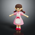 3D Game Movie Character With Brown Pigtails Pink Dress White Apron Red Bow And Red Shoes