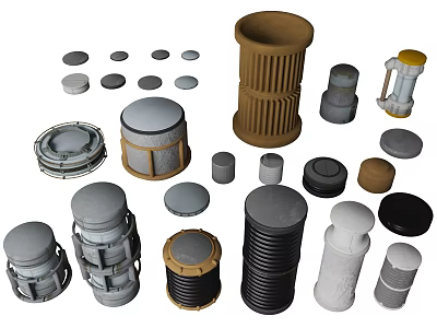Industrial Equipment Components Including Filters Cylindrical Parts And Metal Fittings 3d model