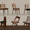 Wooden Chairs With Various Designs Including Woven Backs And Upholstered Seats