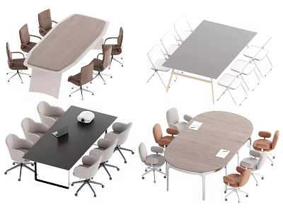 Modern Conference Tables With Wooden Tops Metal Frames And Ergonomic Office Chairs 3d model