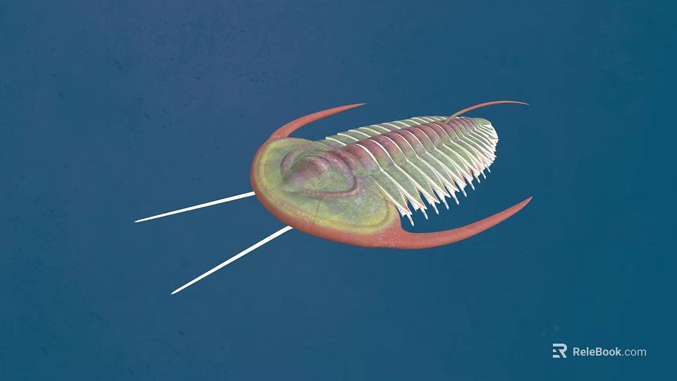 3D Rendered Trilobite With Green Red Body Long Antennae And Exoskeleton 3d model 