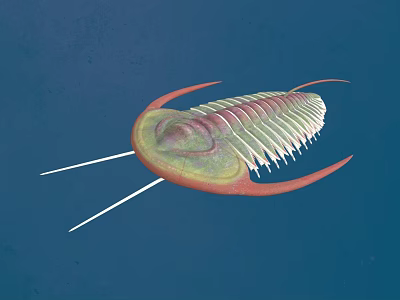 3D Rendered Trilobite With Green Red Body Long Antennae And Exoskeleton 3d model
