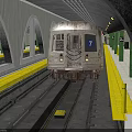 Subway Tunnel Platform With Train Number 7 Yellow Safety Lines And Green Pillars