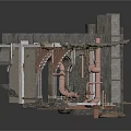 Fantasy Scene Structure With Stone Walls Metal Pipes And Arched Platform