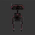 Mechanical Robot Character With Red Black Design Metallic Legs And Lenses
