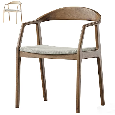 Modern Wooden Dining Chair With Armrests And Light Gray Padded Seat 3d model