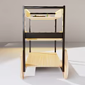 Modern Minimalist Three Tier Storage Shelf With Wooden Shelves Black Metal Frame And Rolling Wheels