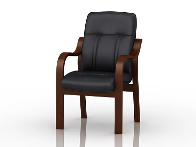 Black Leather Office Chair With Wooden Armrests Brown Legs And Stitched Backrest 3d model