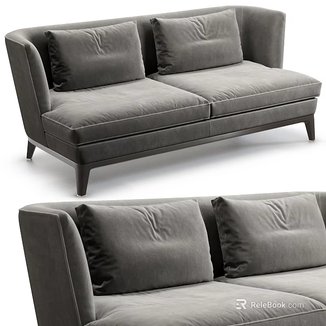 Modern Gray Sofa Interior Design With Soft Cushions And Wooden Legs 3d model 