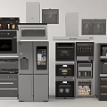 Full Range of Modern Kitchen Appliances With Refrigerator Oven Microwave Range Hood And Wine Cooler