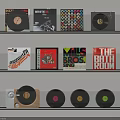 Decorative Ornament Set With Wall Shelves Vinyl Records Books And Camera