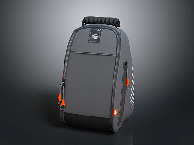 Gray Rolly Backpack With Black Handle Orange Zippers And Reflective Strips 3d model