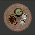 Household Tea Set With Yellow Teapot Small Bowl Red Fruits White Cups And Woven Mat