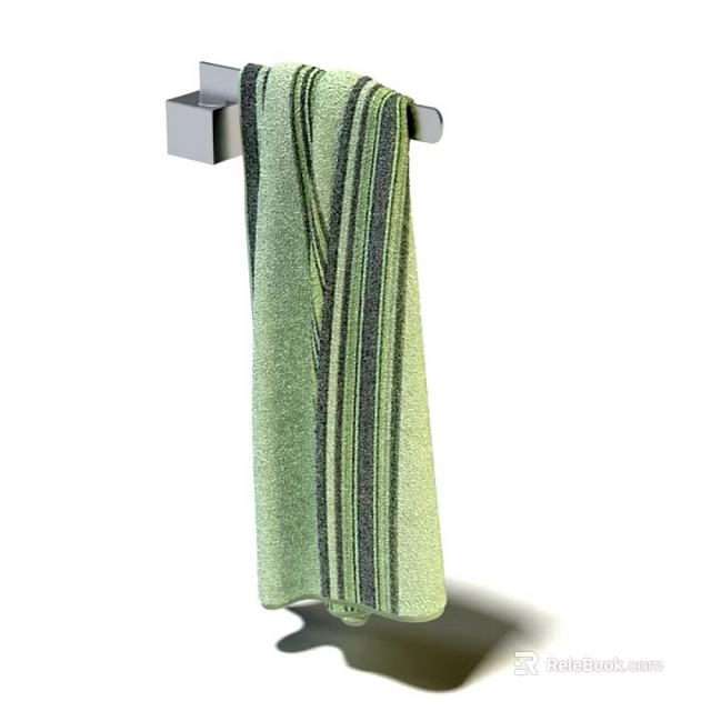 Green Striped Towel Hanging On Chrome Towel Rack For Bathroom Daily Use 3d model 