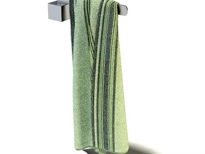 Green Striped Towel Hanging On Chrome Towel Rack For Bathroom Daily Use 3d model