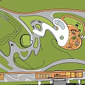Scenic Residential Landscape with Green Lawns Trees Curved Walking Paths and Circular Leisure Area