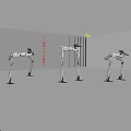 Intelligent Robotic Arms In Modern Room With Gray Walls Red Vertical Text And Various Poses