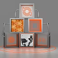 Modern Display Structure With Frames Geometric Patterns And Orange Design Elements 3d model