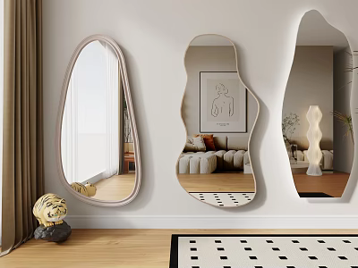 Decorative Wall Mounted Mirrors In Various Shapes For Modern Interior Decor 3d model