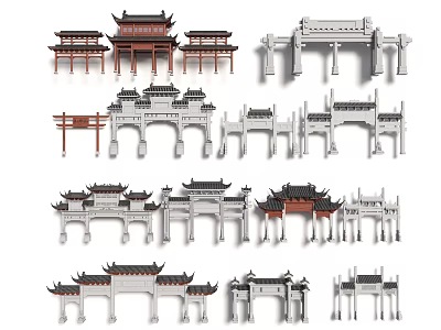 Traditional Chinese Memorial Archways With Diverse Architectural Designs And Classic Styles 3d model
