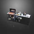 Outdoor Cooking Station With Roasted Meat Spice Bottles Knives Pots And Storage Compartments